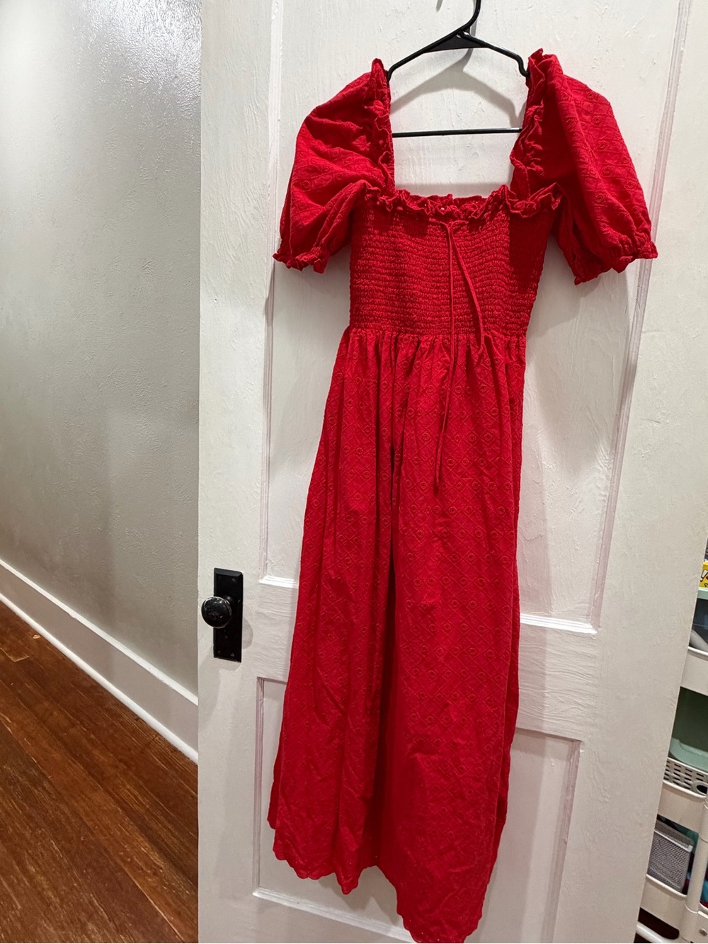 Hill House Red Puff Sleeve Smocked Midi Dress